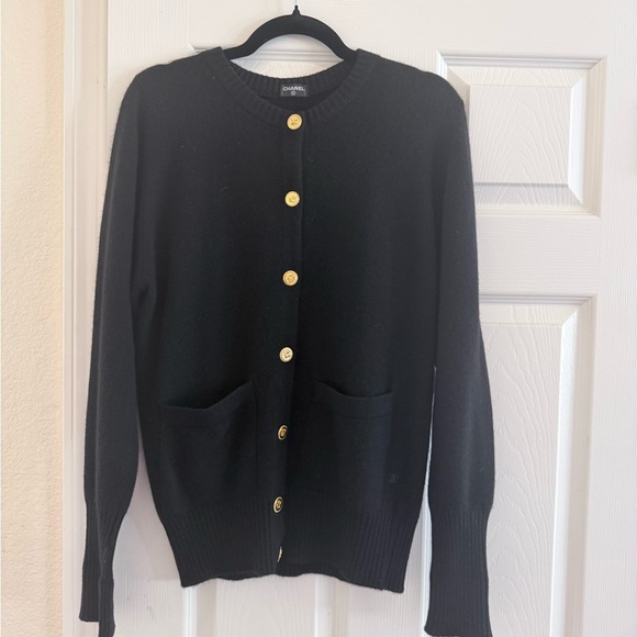 CHANEL Sweaters - CHANEL Black Cardigan with Gold Accents